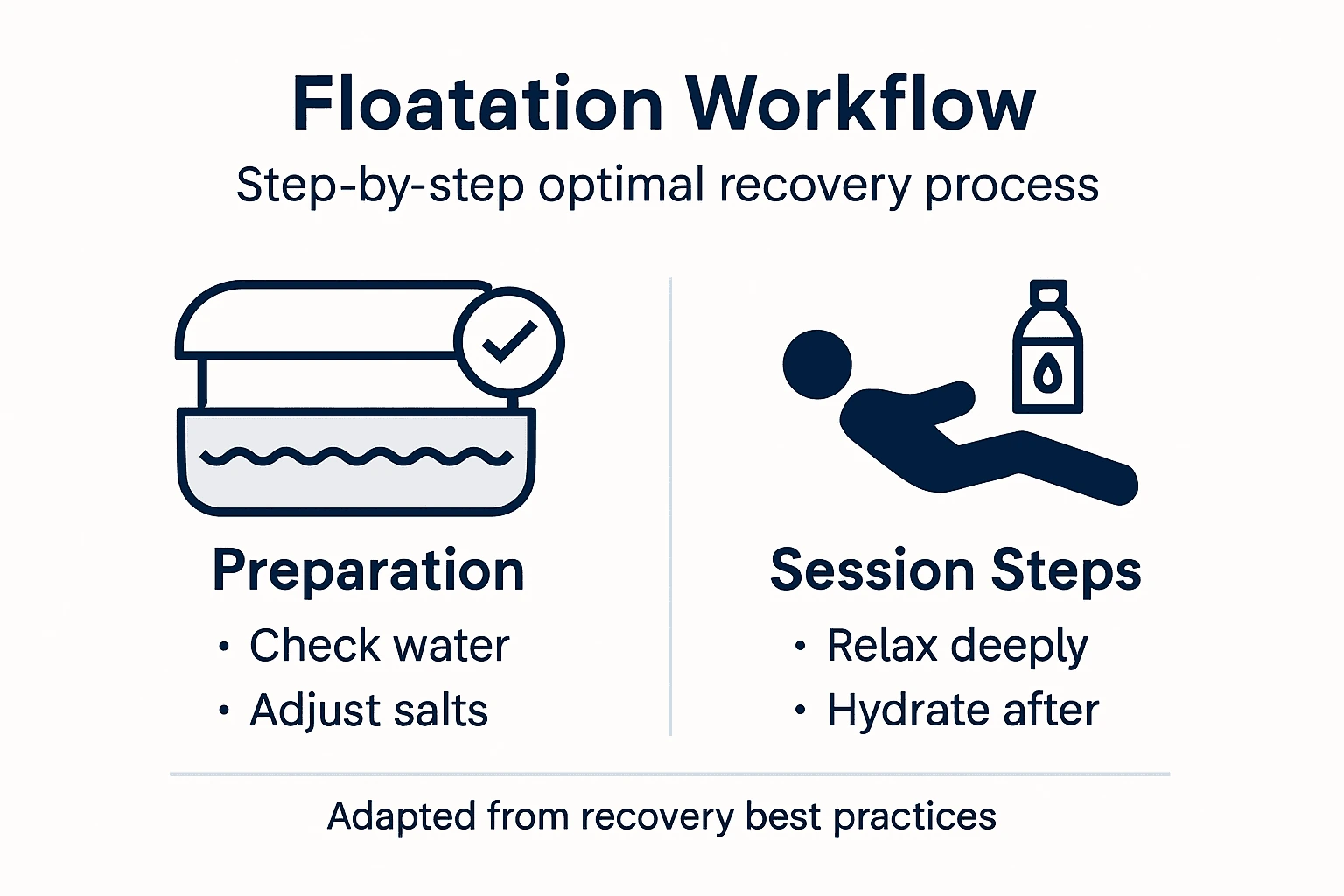 Floatation therapy workflow key steps infographic