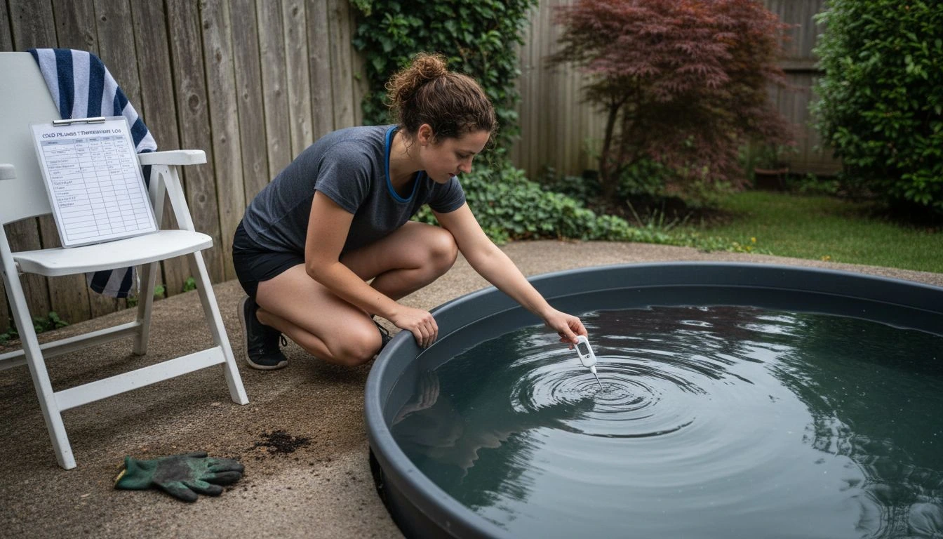 Checking cold plunge pool temperature