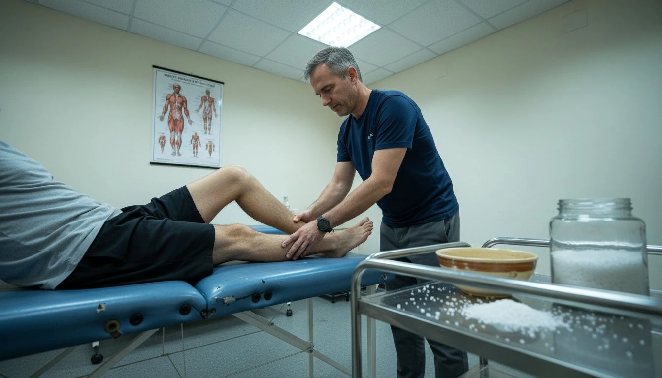 Therapist using Epsom salts for muscle care