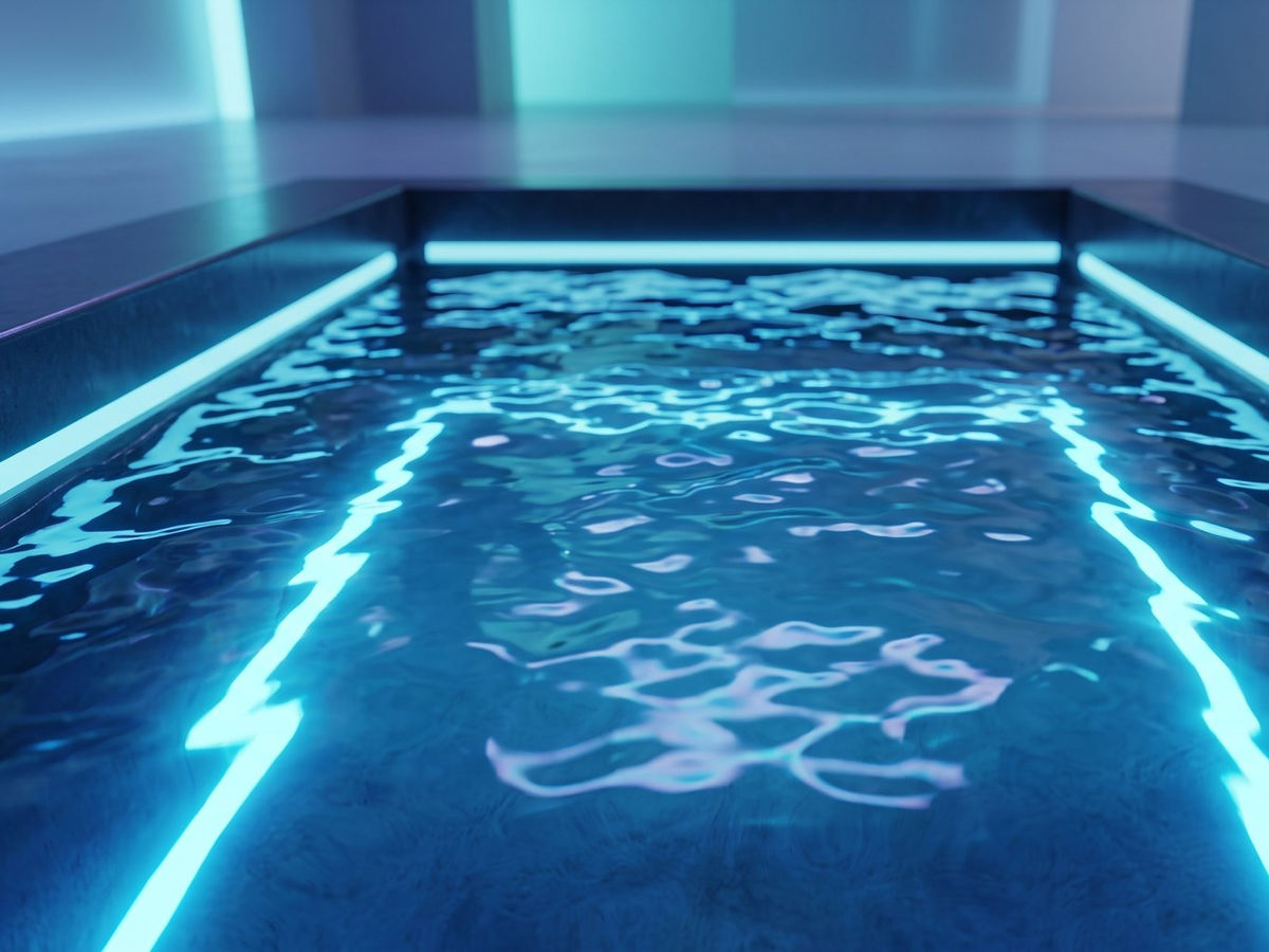 Illuminated cold plunge ice bath at Float Therapy Wilmslow for invigorating cold water immersion and recovery