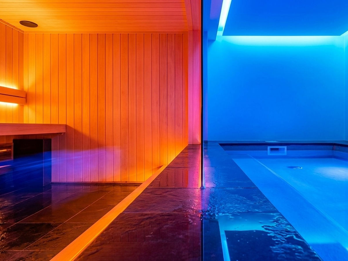 Contrast therapy suite at Float Therapy Wilmslow – infrared sauna beside a cold plunge ice bath